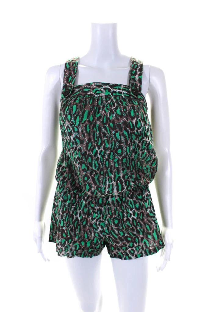 Zimmermann Womens Sleeveless Square Neck Leopard Print Romper Brown Green 1