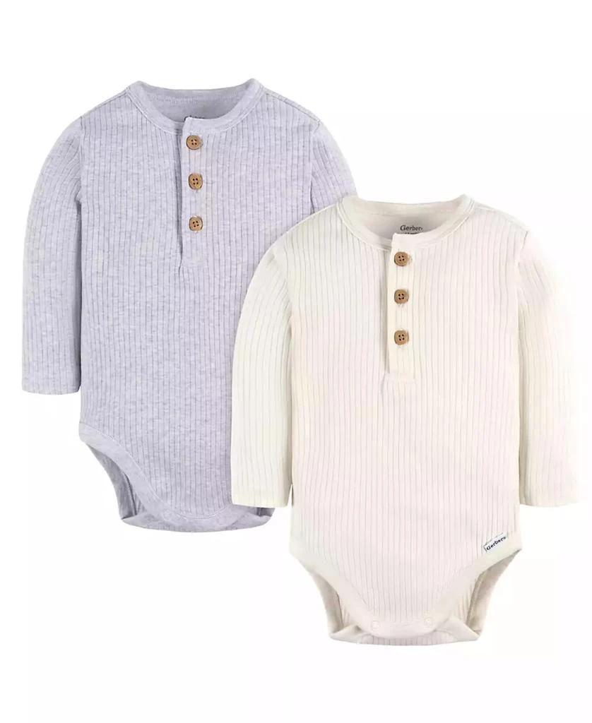 Gerber Baby Boys Long Sleeve Henley Style Onesies Bodysuits, 2-pack 4