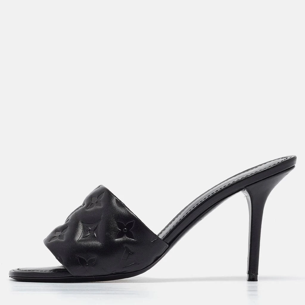 Louis Vuitton Louis Vuitton Black Monogram Embossed Leather Revival Slide Sandals Size 39 1