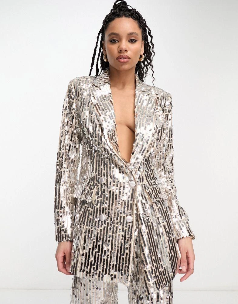 ASOS ASOS DESIGN sequin slim double breasted suit blazer in silver 1