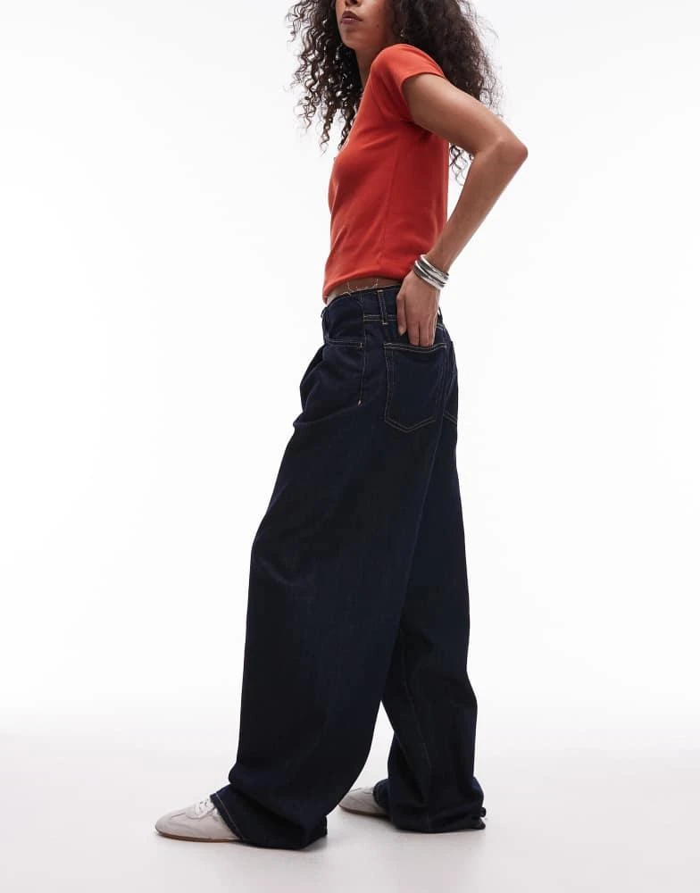 Mango Mango Maddy raw waistband low waisted jean in dark blue 2