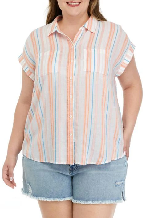 Wonderly Plus Size Short Sleeve Yarn Dyed Camp Shirt 1