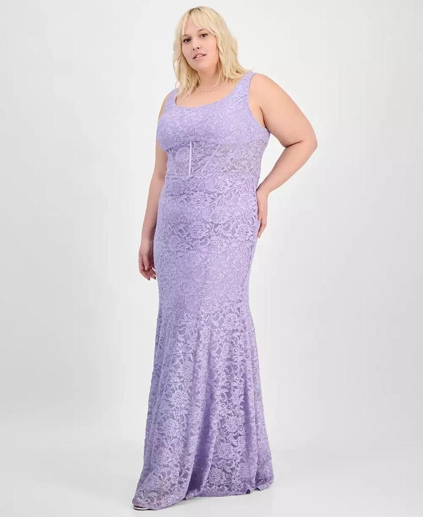 City Studios Trendy Plus Size Glitter Lace Gown 3