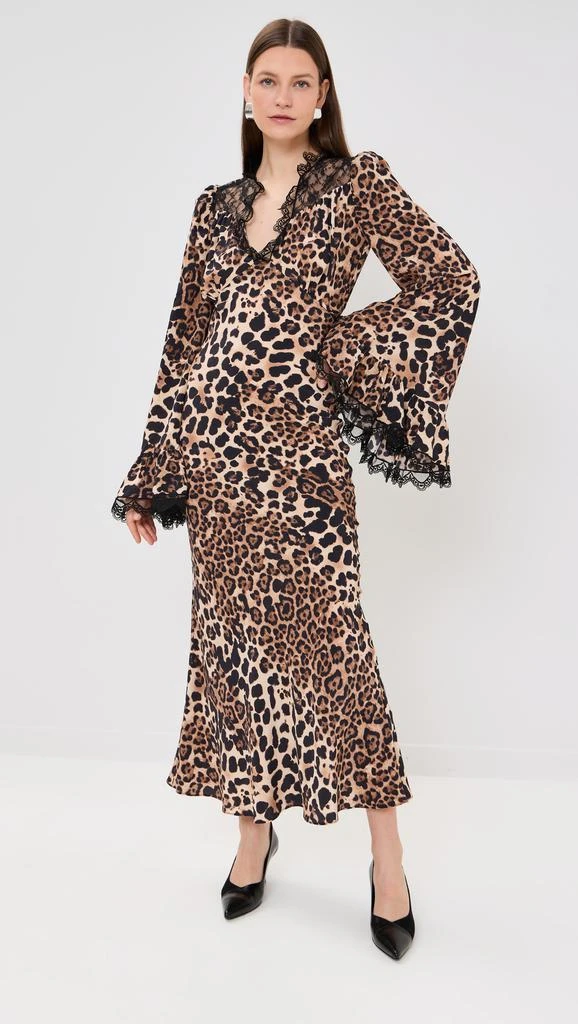 Rodarte Leopard Silk Dress With Bell Sleeves And Black Lace Details 4
