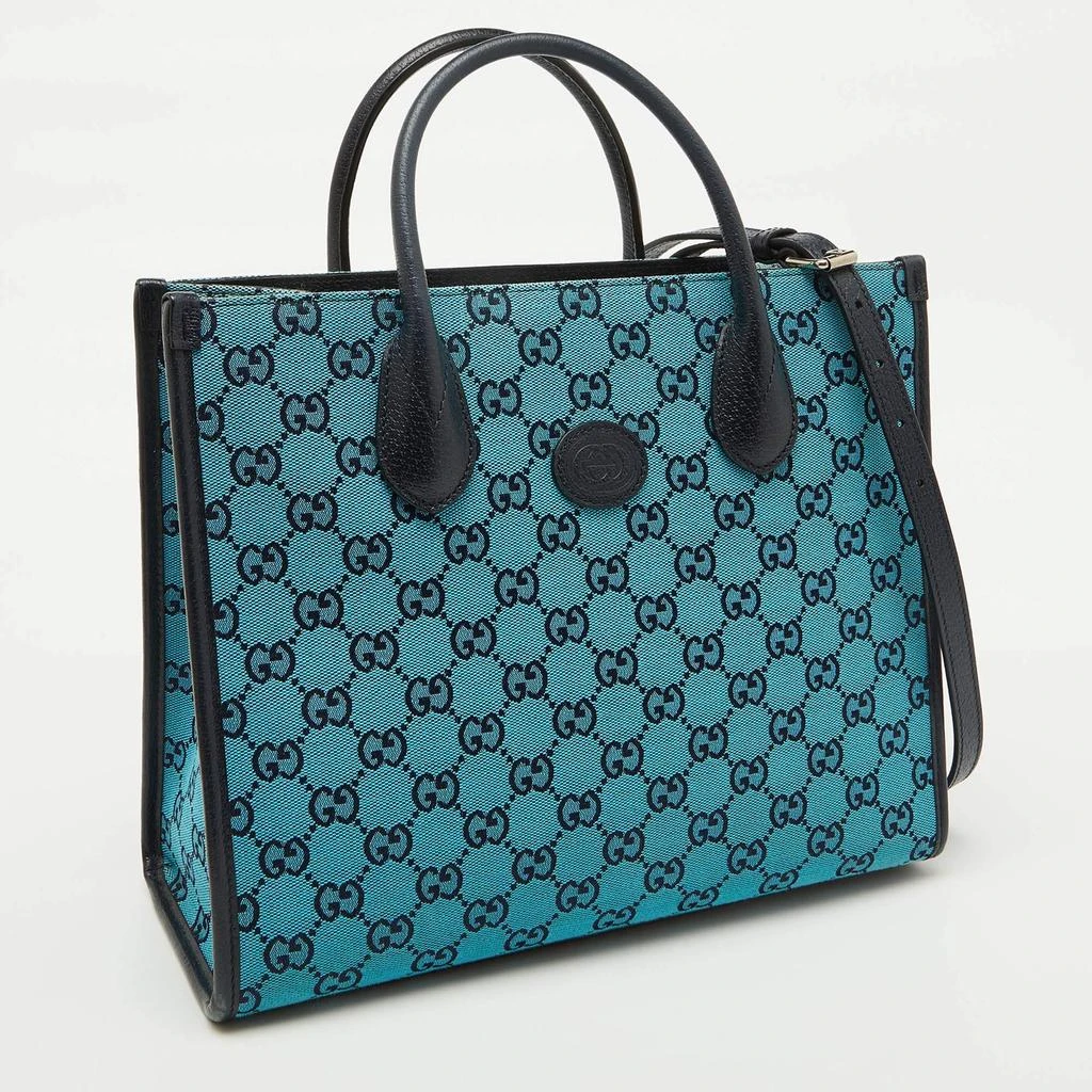Gucci Gucci Blue/Navy Blue GG Canvas and Leather Small Structured Tote 3