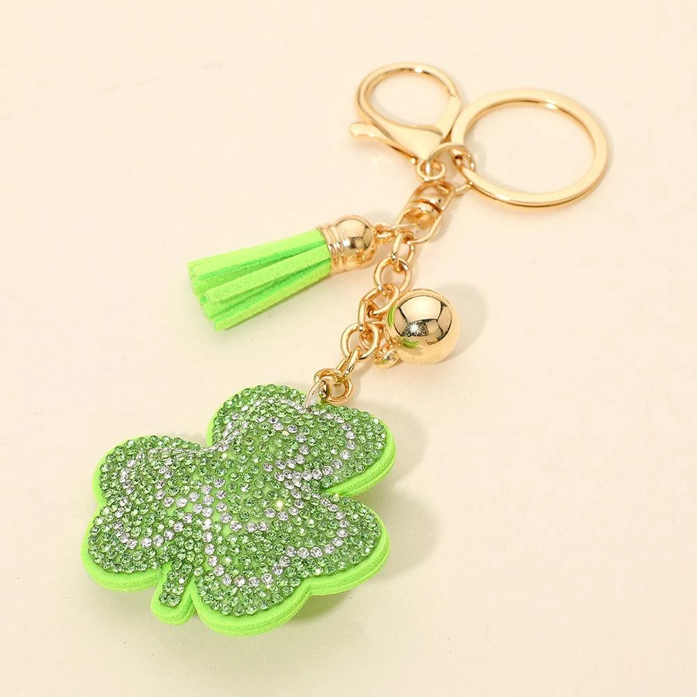 FASHNZFAB Bling Studded Tassel Shamrock Keychain Bag Charm