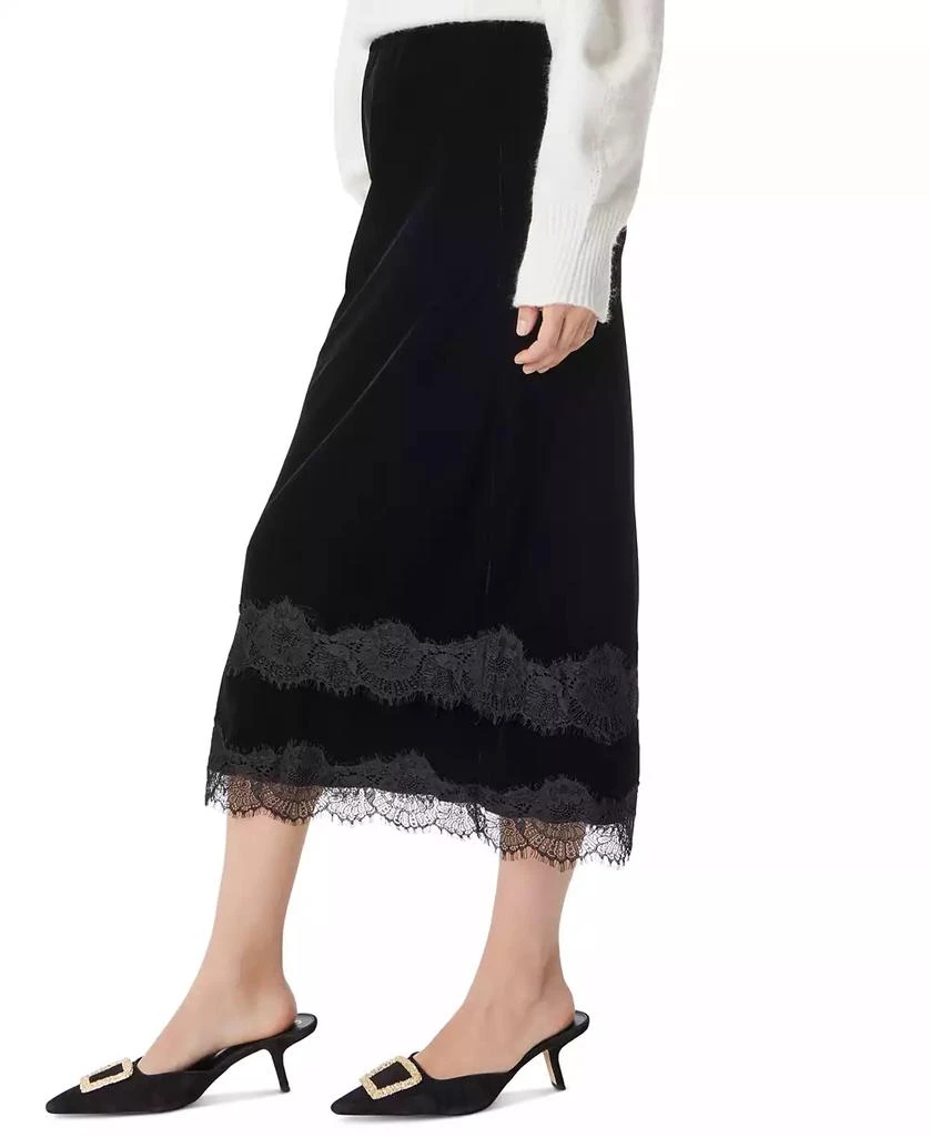 Sam Edelman Women's Gracie Lace-Trim Midi Velvet Skirt 3