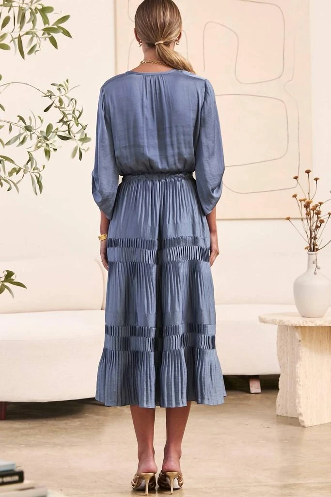 Current Air - Long Sleeve Split Neck Midi Dress With Pleated Skirt  On  Sale Now with Up to 46% Off | Discover Exclusive Deals & Savings at  BeyondStyle  Authentic current