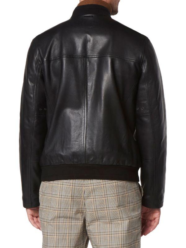 Andrew Marc Macneil Lambskin Leather Bomber Jacket