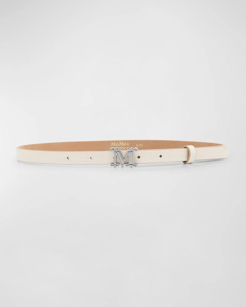 Max Mara Croc-Embossed White Leather Skinny Belt - Belts  display picture 3