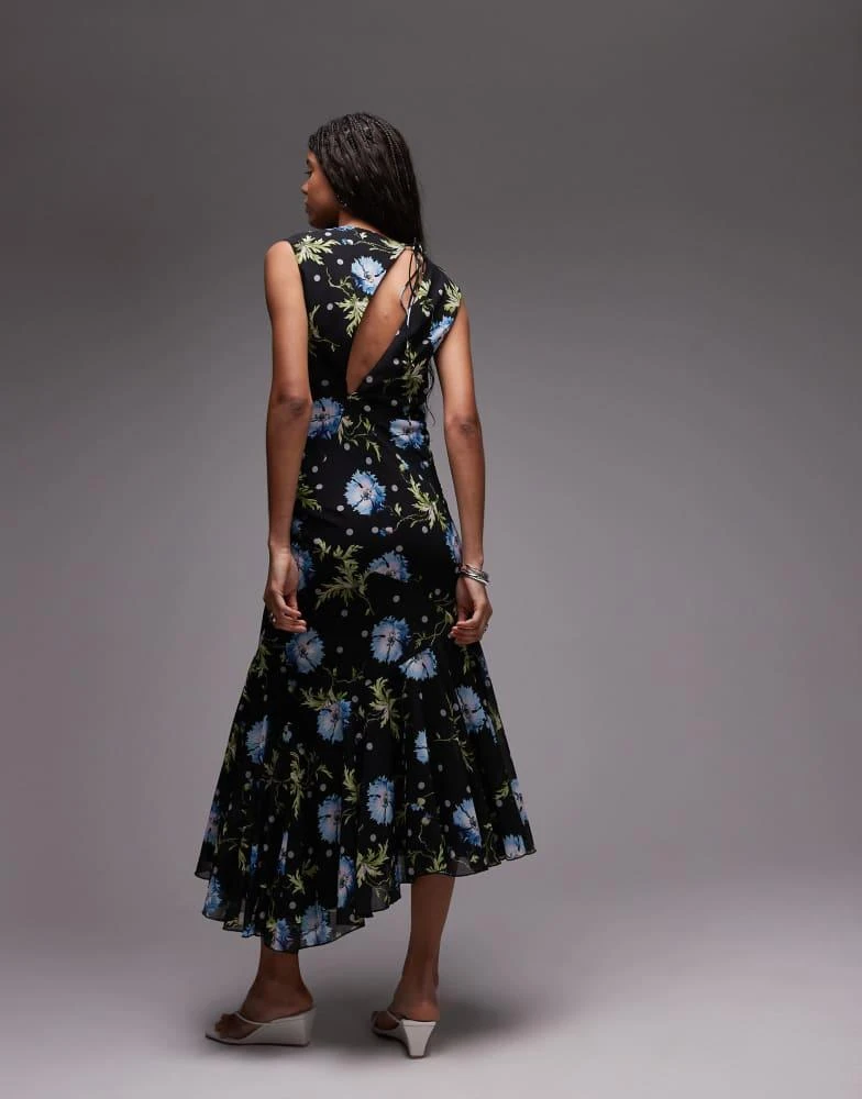 knee length dresses for ladies High-Neck Midi Dress in Blue Hibiscus – Coco Shop main image 1