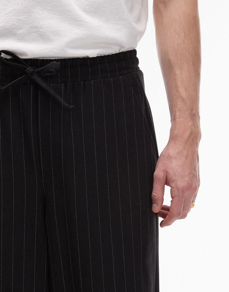 Topman Topman wide leg pin stripe trouser in black 3