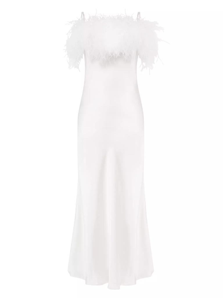 Sleeper Boheme Ostrich-Feather Embellished Slip Dress