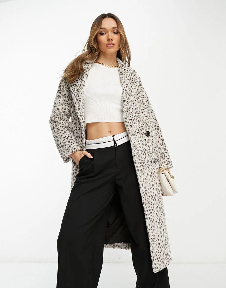 Helene Berman Helene Berman double breasted faux fur coat in white leopard 1