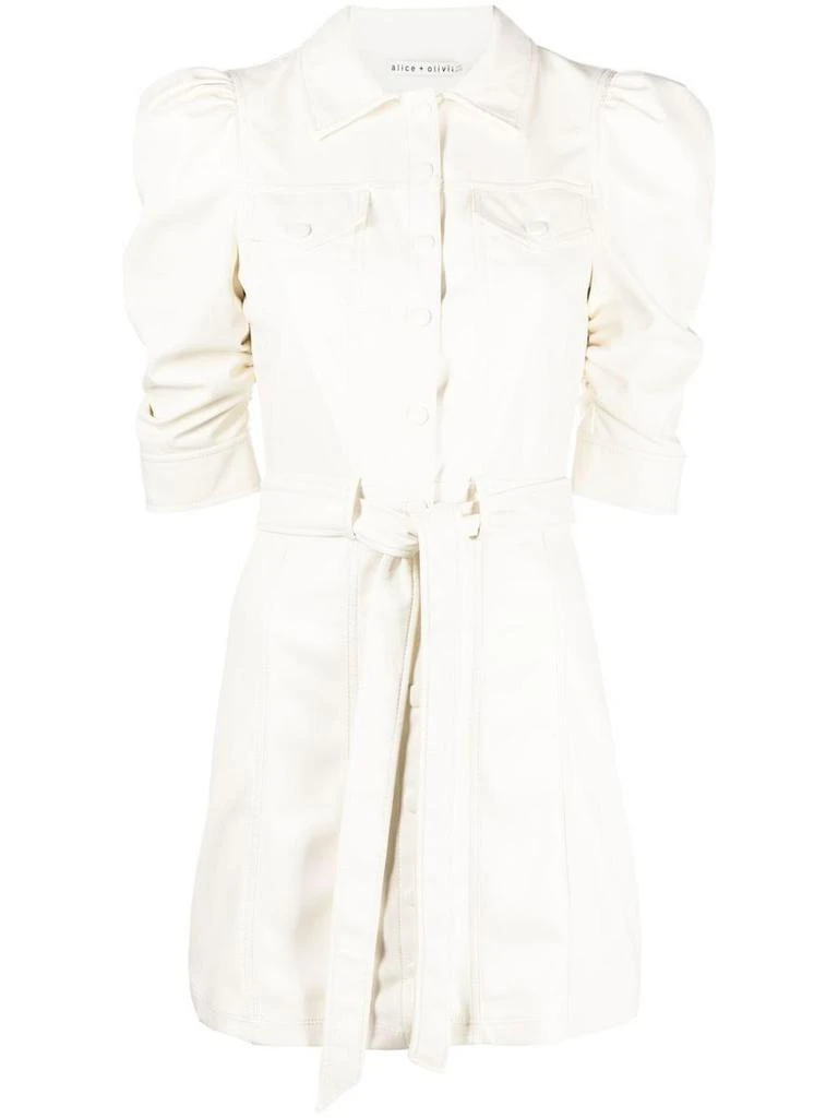 chinese dress ladies Alice + Olivia Miranda Faux-Leather Midi-Dress in Off White