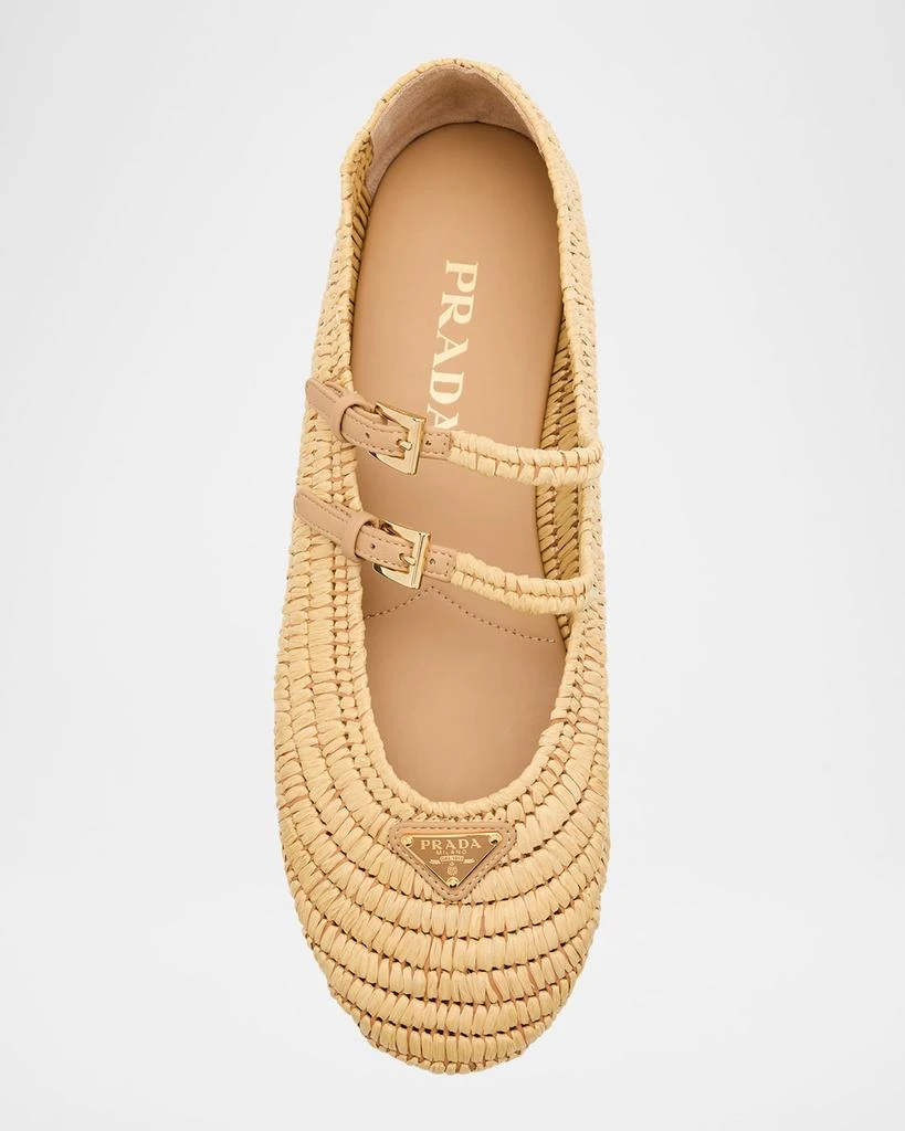 Prada Stuoia Raffia Dual Mary Jane Ballerina Flats 5