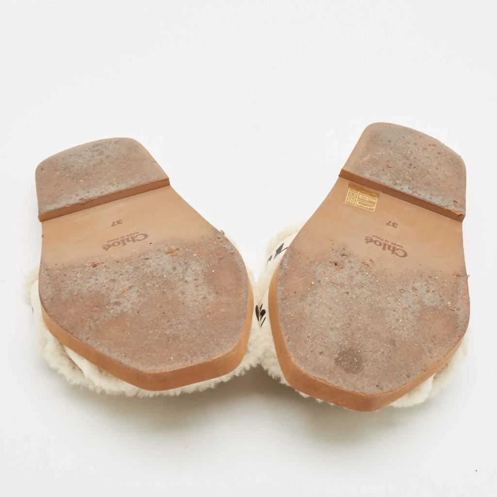Chloé Chloe White Canvas and Shearling Woody Flat Sandals Size 37 6