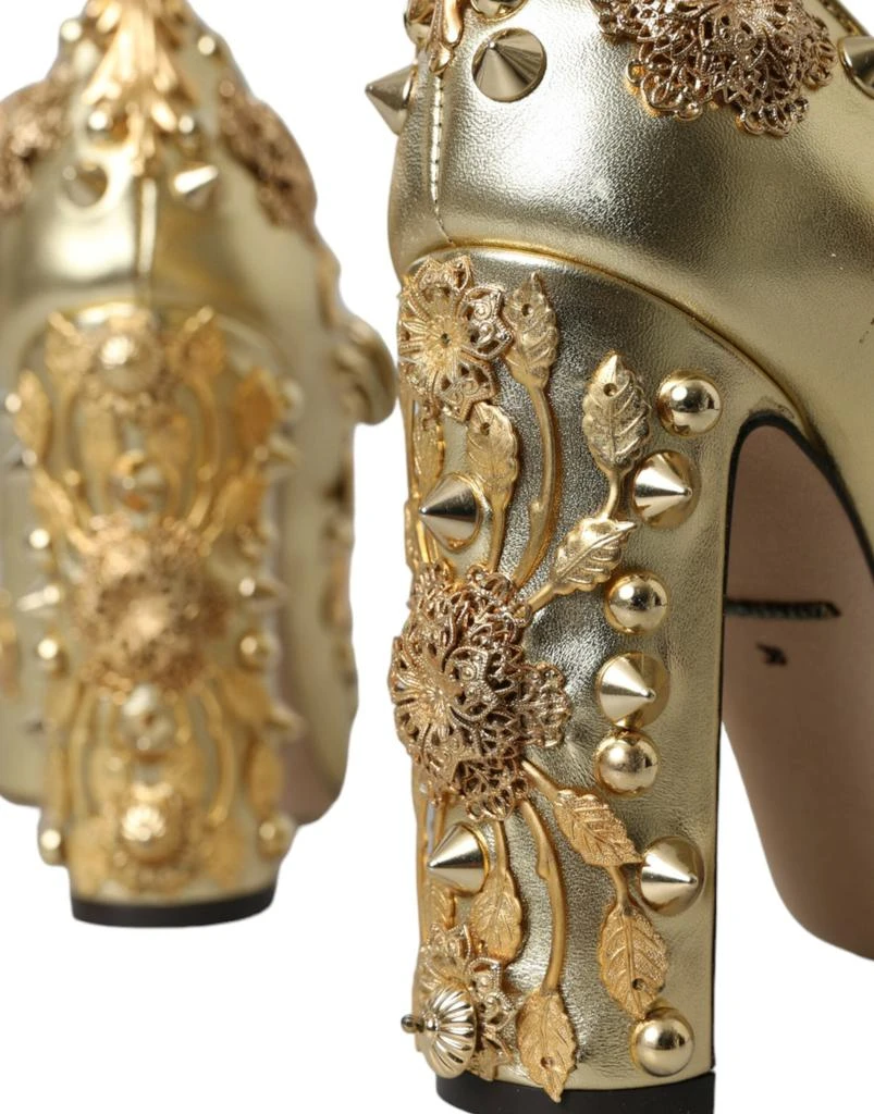 Dolce & Gabbana Dolce & Gabbana Gold Leather Crystal Mary Janes Pumps Shoes 7