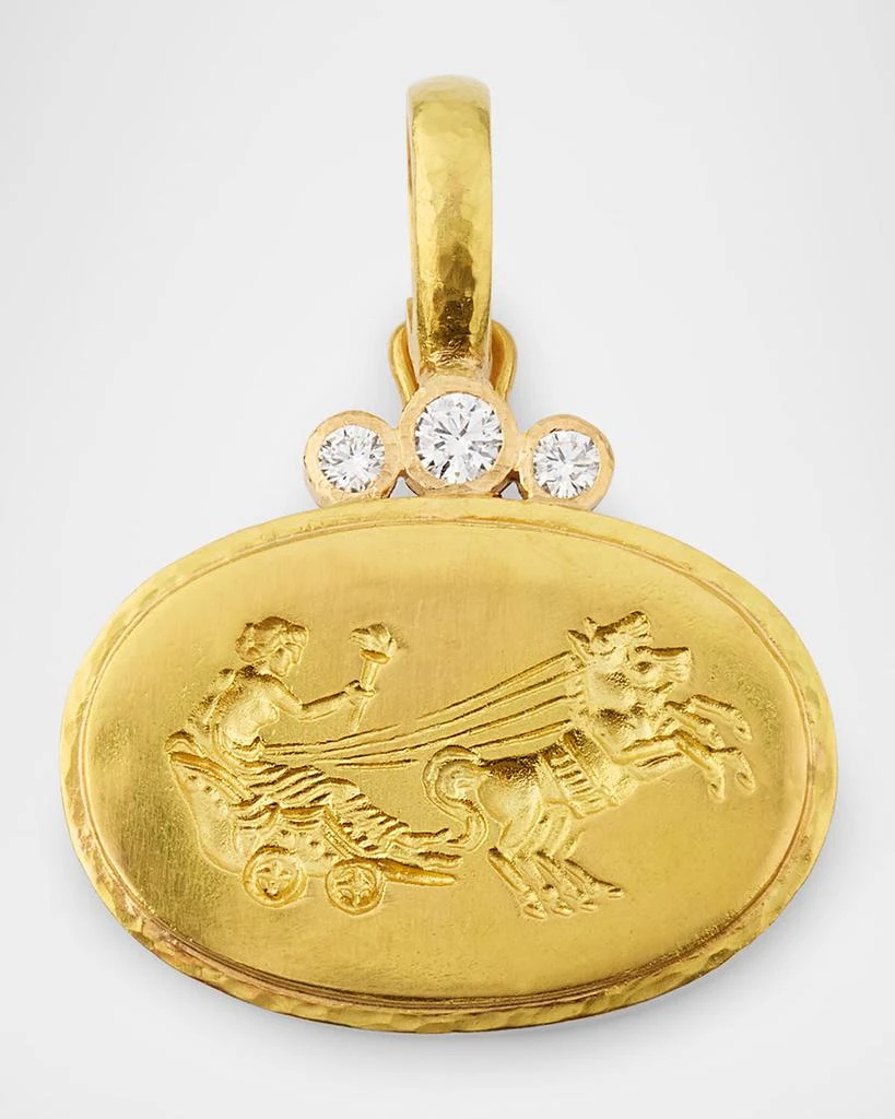 Elizabeth Locke 19K Yellow Gold Horizontal Oval Goddess with Chariot Pendant with Diamonds 1