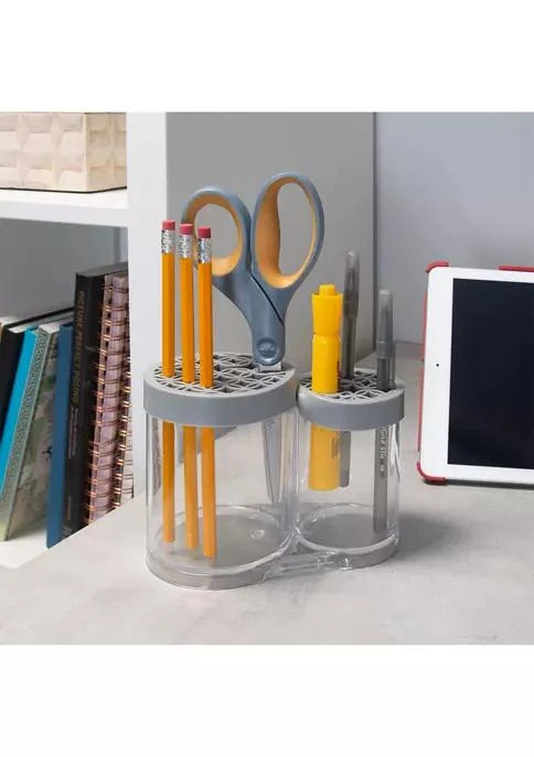 Simplify 2 Compartment Cosmetic Brush Holder In Grey 4