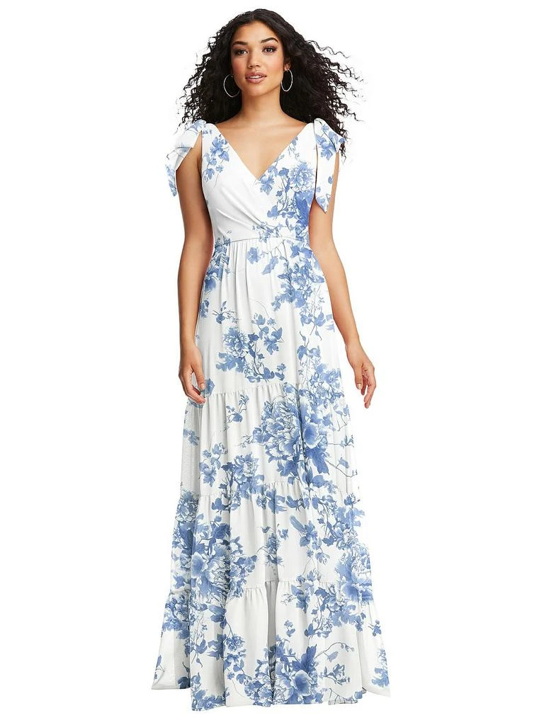 Social Bow-Shoulder Faux Wrap Maxi Dress with Tiered Skirt 1