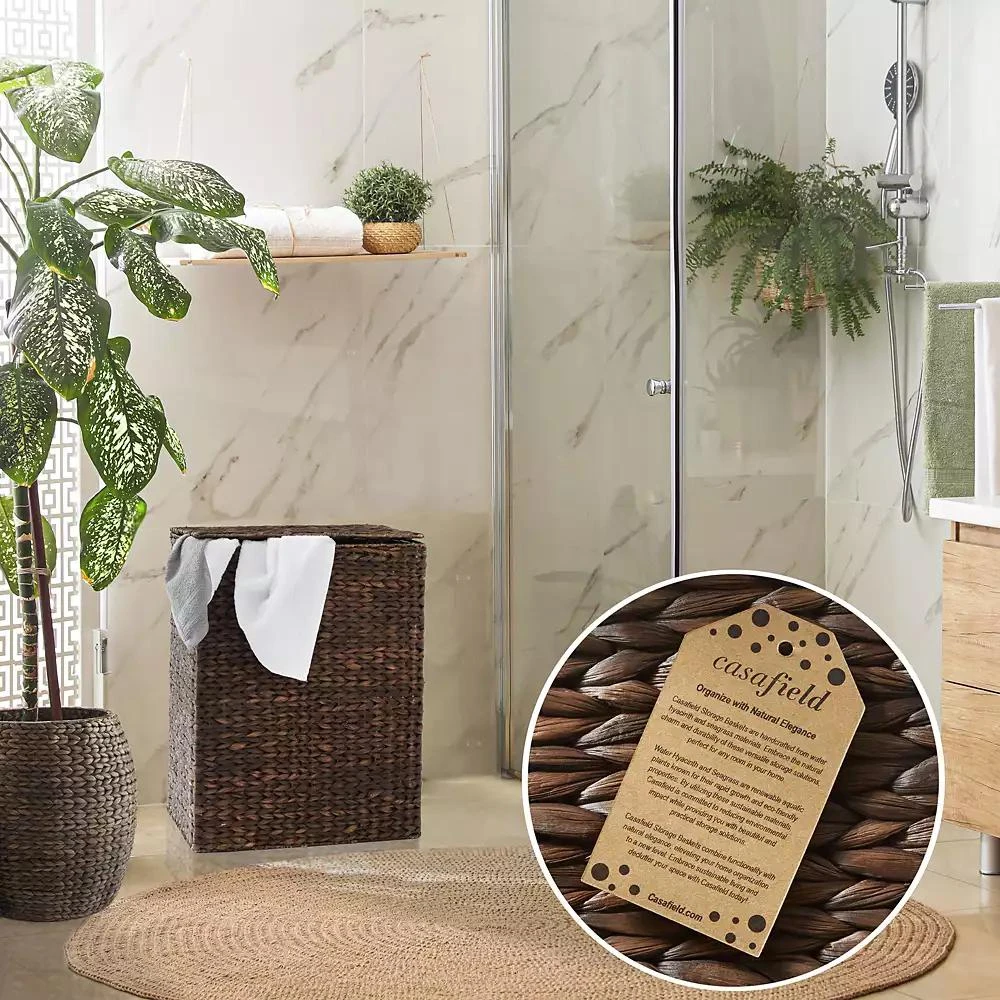 Casafield Large Laundry Hamper with Lid and Removable Liner Bag Woven Water Hyacinth Laundry Basket 3