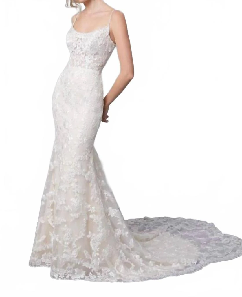 MORILEE Claudine Petal Train Scoop Neck Wedding Gown In Ivory - Champagne - Honey