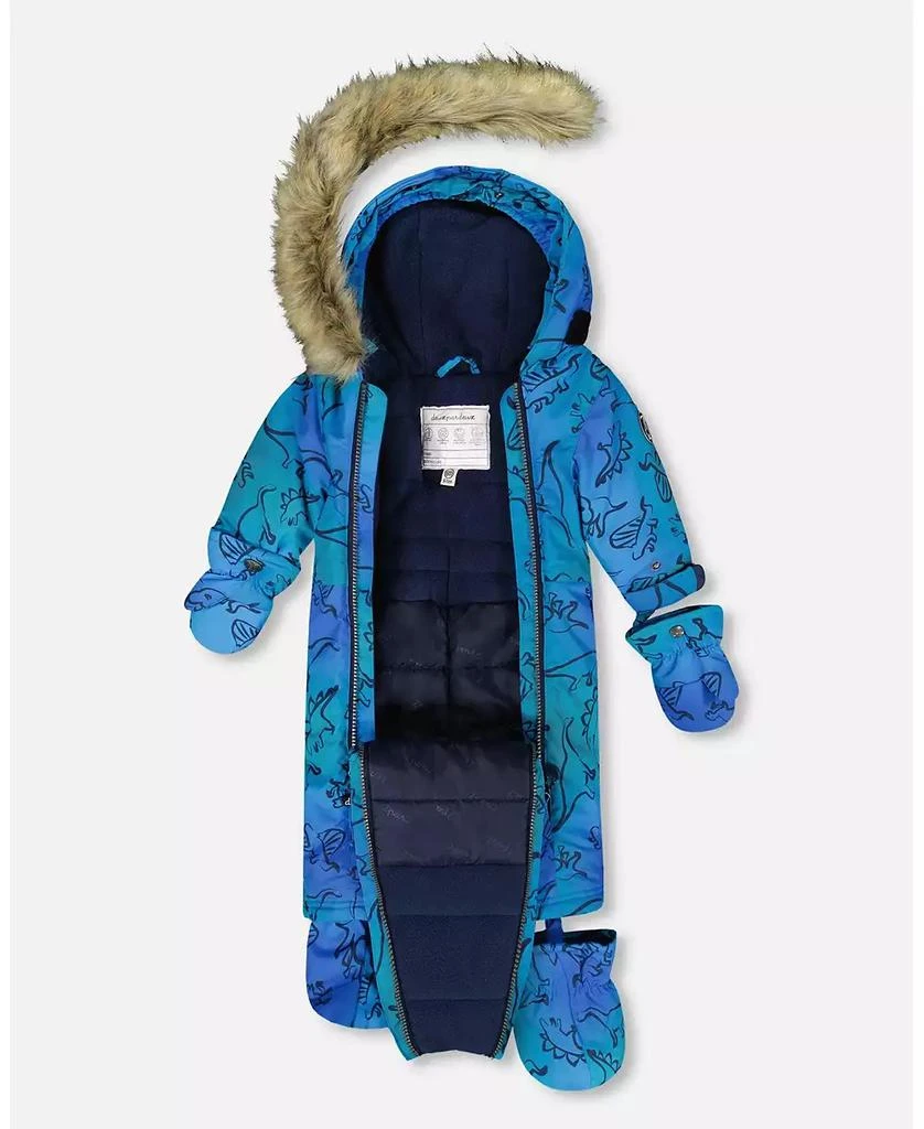 Deux par Deux Baby Boy One-Piece Baby Play Snowsuit Designed for Car Seat Blue Gradient Dinosaur Print - Baby|Toddler 5
