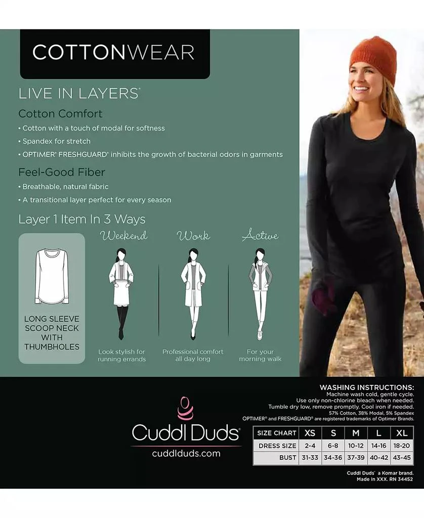Cuddl Duds Women's Cottonwear Long-Sleeve Thumbhole Top 8
