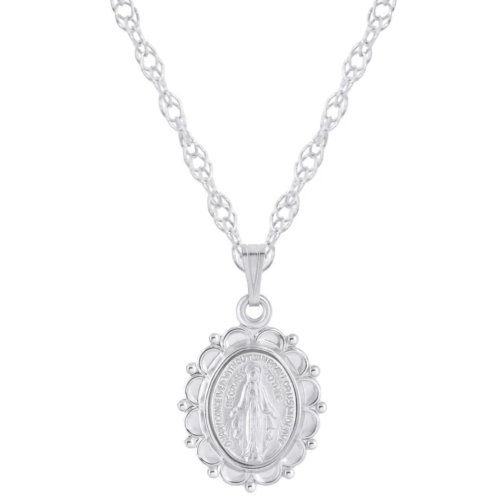 Glistening Jewels Sterling Silver Oh Mary Conceived Medallion Pendant Necklace