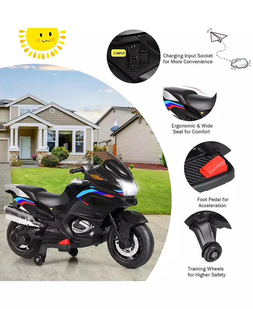 Costway 12V Kids Ride On Motorcycle Electric Motor Bike w/ Training Wheels 
Light 8