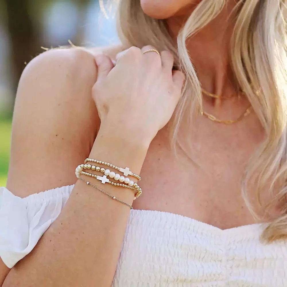 Bowood Lane 5mm Gold Filled Ball and Freshwater Pearl Stretch Bracelet 2