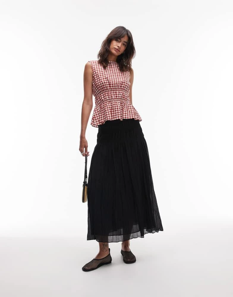 ARKET ARKET cotton rich shirred bodice top in red and white gingham check 4