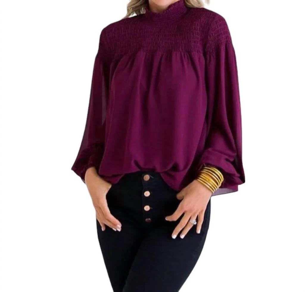 Karlie CHIFFON SMOCK NECK TOP