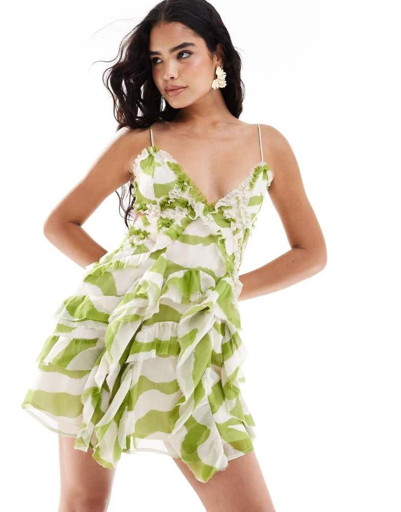 ASOS DESIGN frill detail cut out cami in dress in green zebra print  On  Sale Now with Up to 70% Off | Discover Exclusive Deals & Savings at  BeyondStyle  Authentic