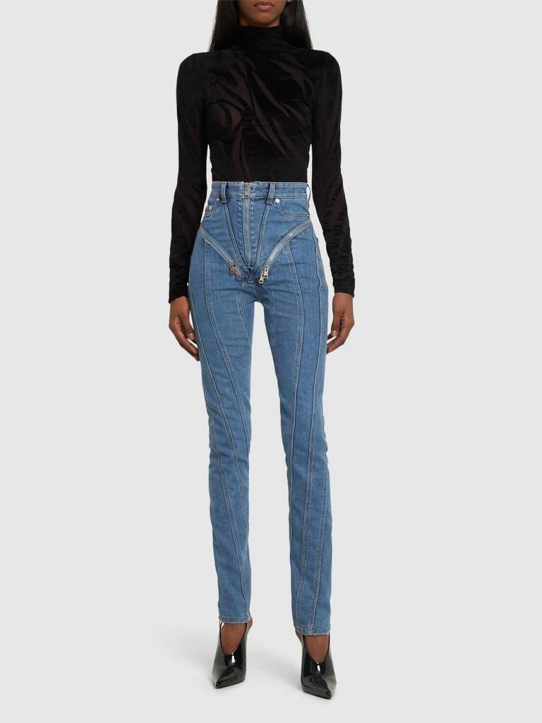 MUGLER Stretch Denim High Rise Zip Skinny Jeans 1