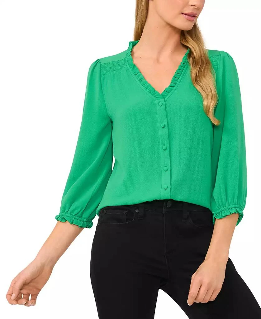 CeCe Women's Ruffled Button Front 3/4-Sleeve Blouse 1