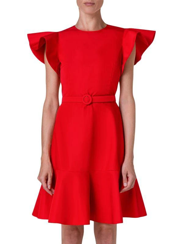 Akris Cotton-Blend Belted Short-Sleeve Mini-Dress 1