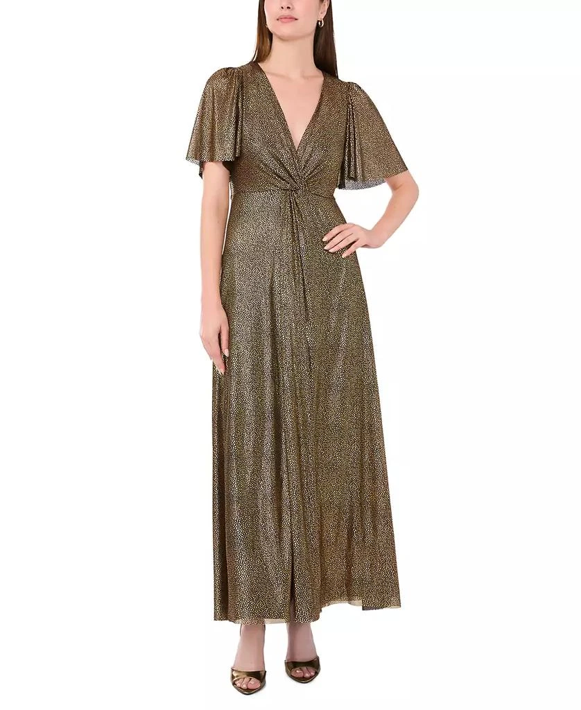 MSK Women's Metallic V-Neck Flutter-Sleeve Gown 1
