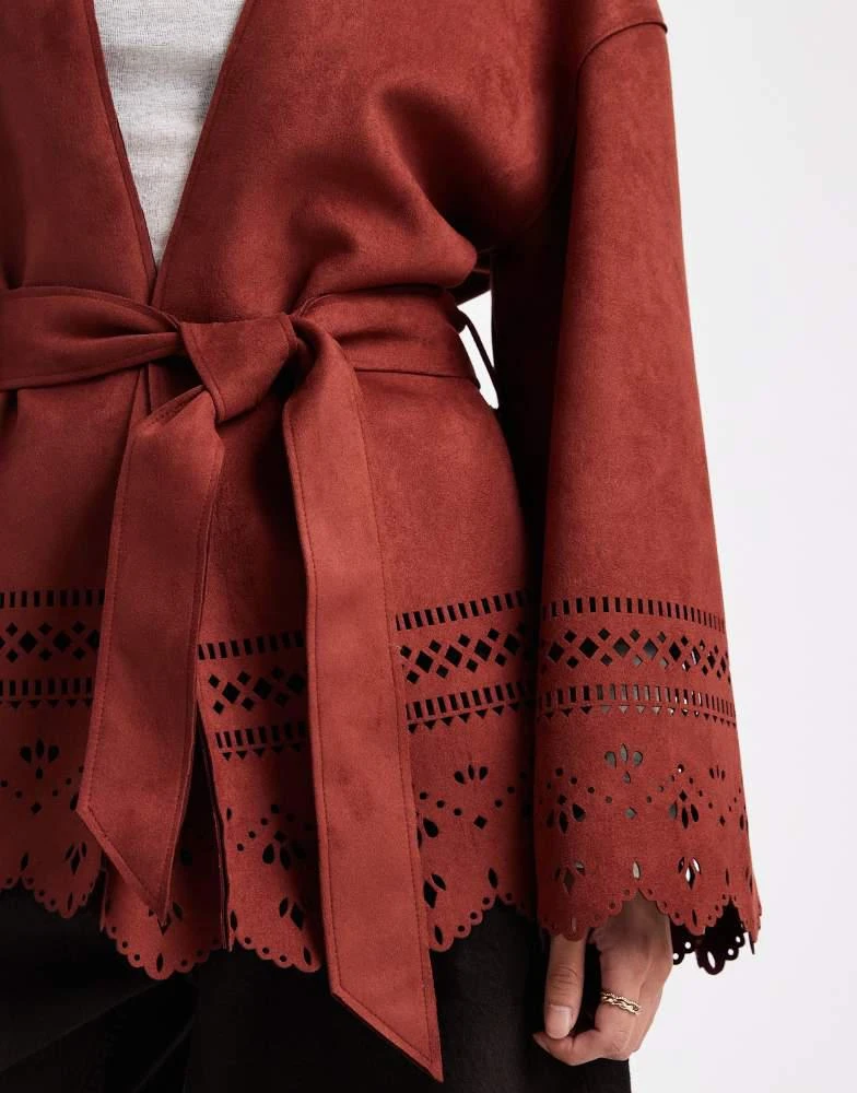 Miss Selfridge Miss Selfridge faux suede cut work jacket in burgundy 3