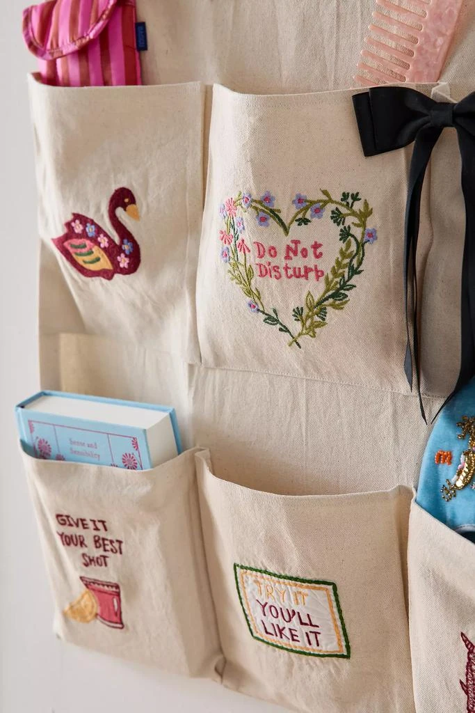 Urban Outfitters Embroidered Graphic 9-Pocket Storage Wall Hanging 2