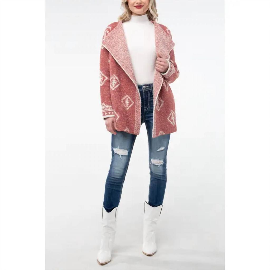Miss Me Miss Me - OPEN FRONT AZTEC TERRY CLOTH CARDIGAN