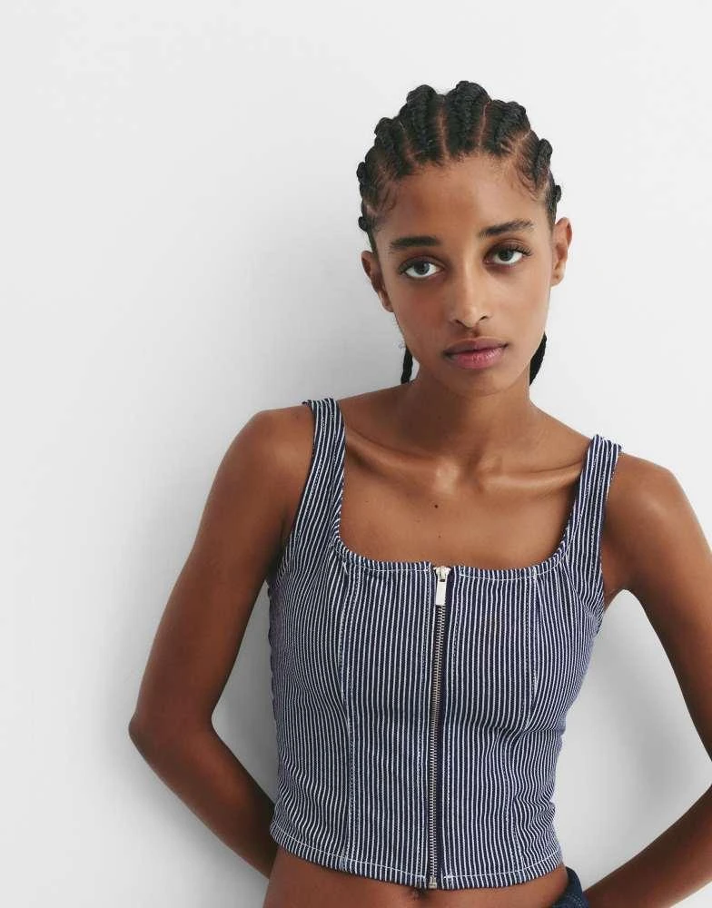 Top Rayé Pull&Bear - Taille S - Bordeaux - Coton - Occasion Très Bon état