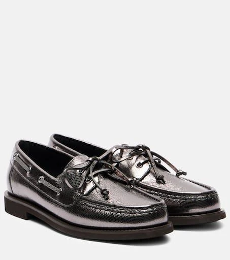 Brunello Cucinelli Monili metallic leather boat shoes 1