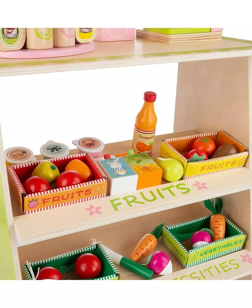 Trademark Global Hey Play Kids Fresh Market Selling Stand - Wooden Grocery Store Playset With Toy Cash Register, Scale, Pretend Credit Card And Food Accessories 4