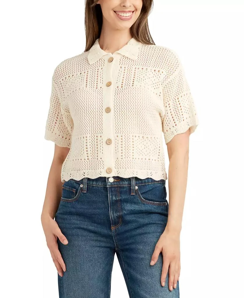 BCX Juniors' Short-Sleeve Scalloped Cardigan Sweater 1
