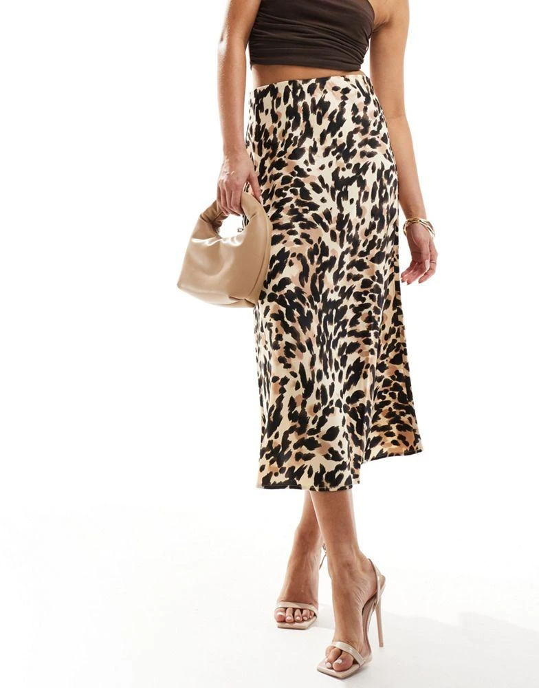 Y.A.S. YAS satin midi skirt in leopard print - MULTI 3
