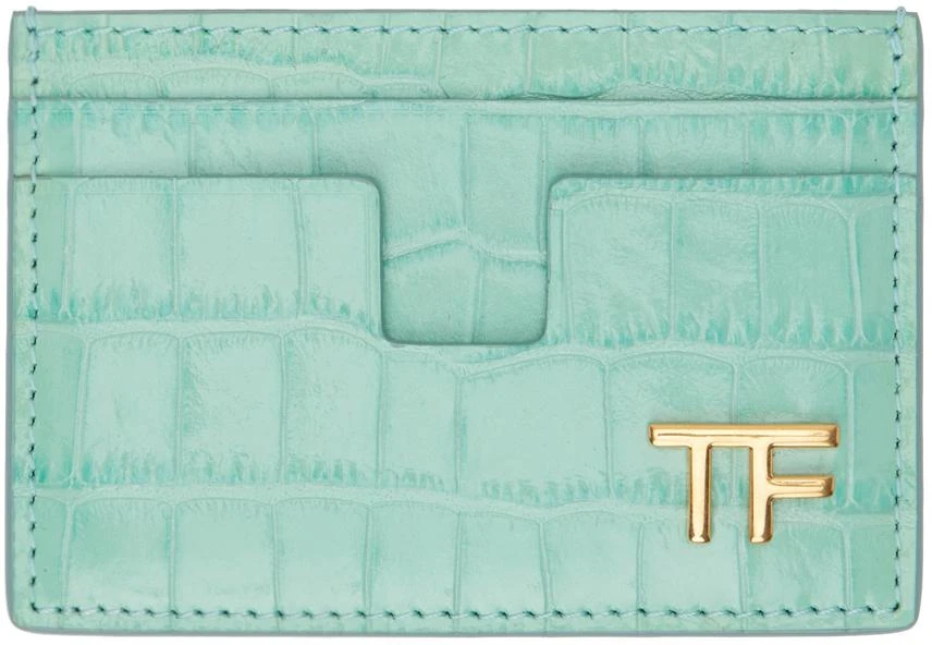 Tom Ford Blue Shiny Stamped Croc TF Card Holder 1