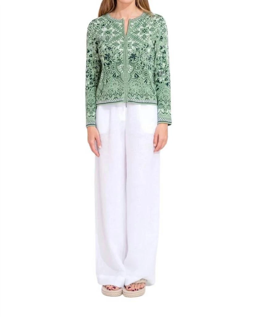 IVKO Alhambra Pattern Zip Cardigan In Pastel Green 3