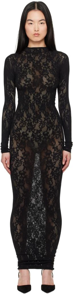 SKIMS Black Knit Lace Turtleneck Maxi Dress 1